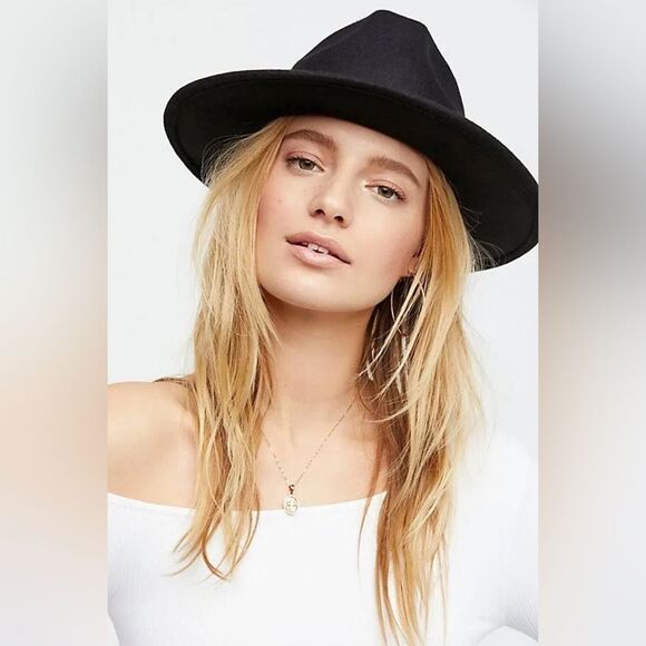 Anthropologie Amelia Black Wool Fedora Hat Studs Accent Boho Western Coastal